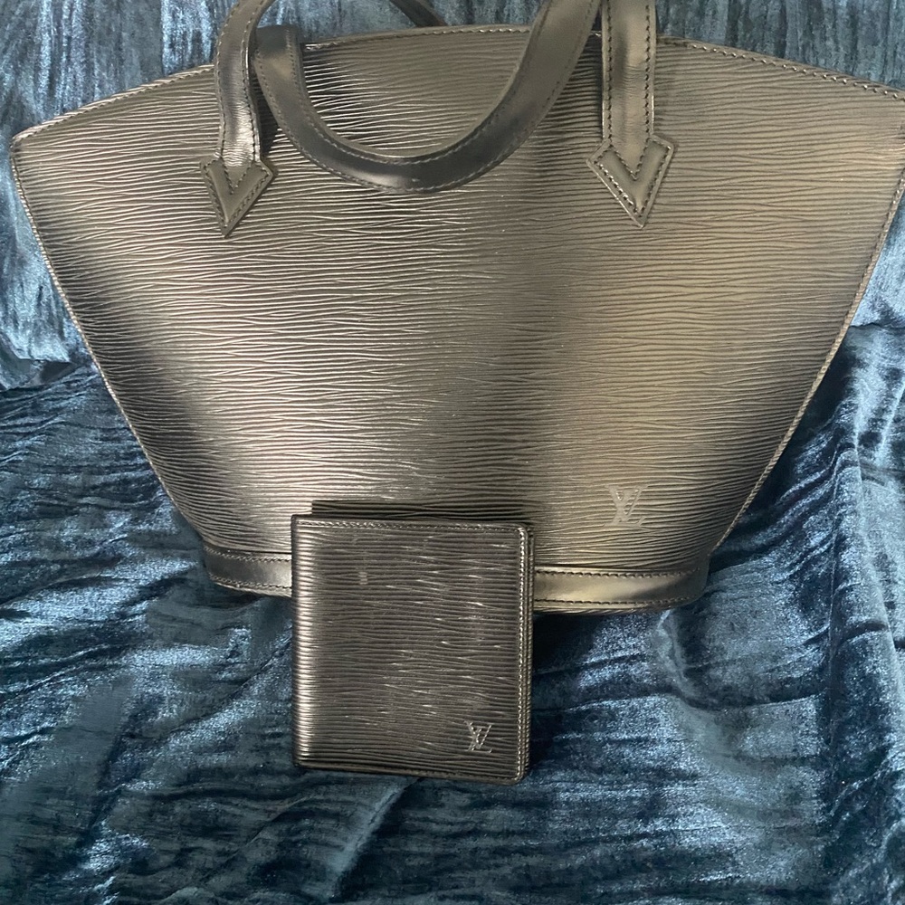 Louis Vuitton Black Epi Leather Tote and Wallet Set